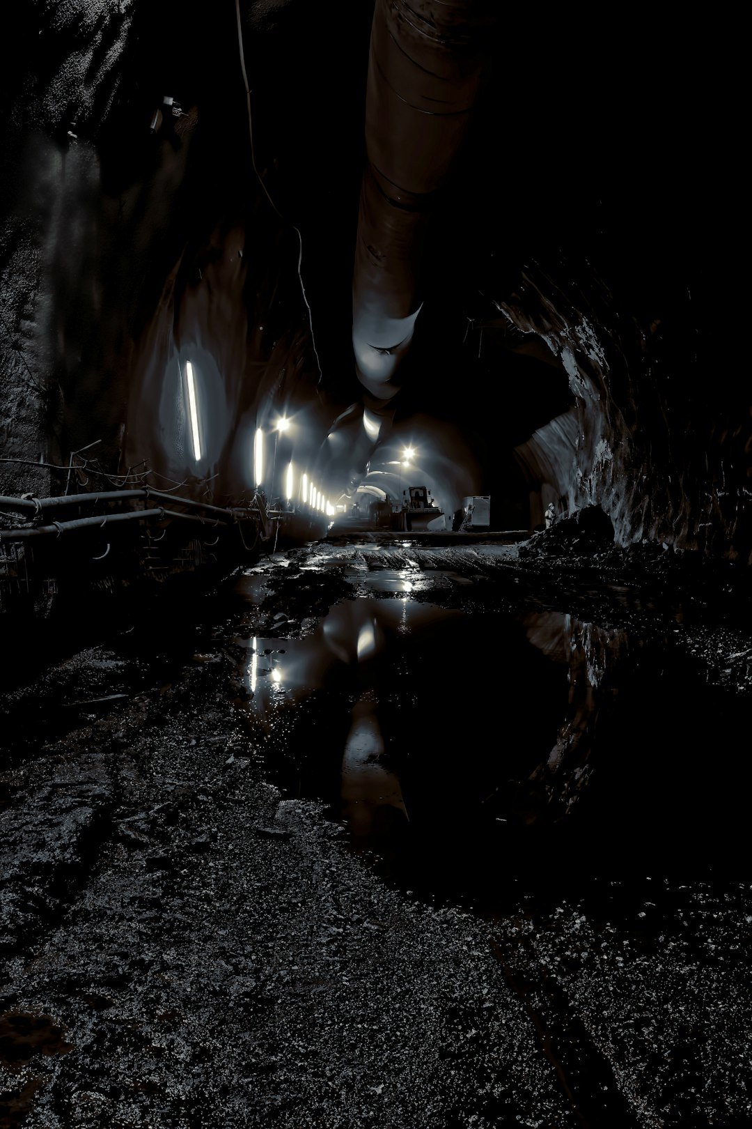 a dark tunnel filled with lots of water