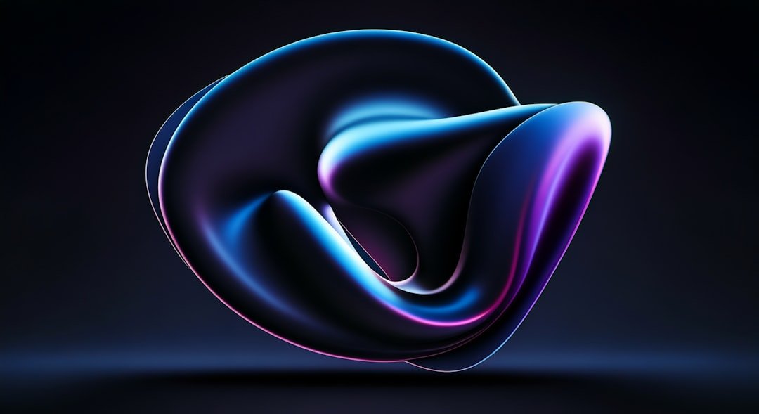 Abstract fluid sculpture with purple and blue lighting