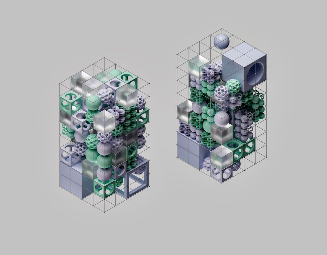 Geometric shapes are enclosed in cube-shaped grids.