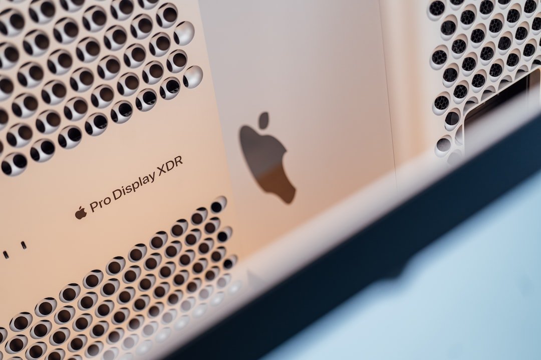 a close up of an apple computer with the logo on it