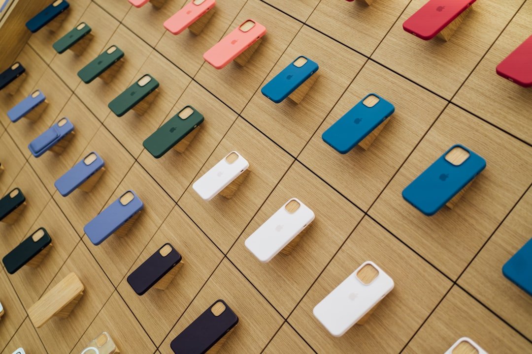 a display of cell phone cases on a wall