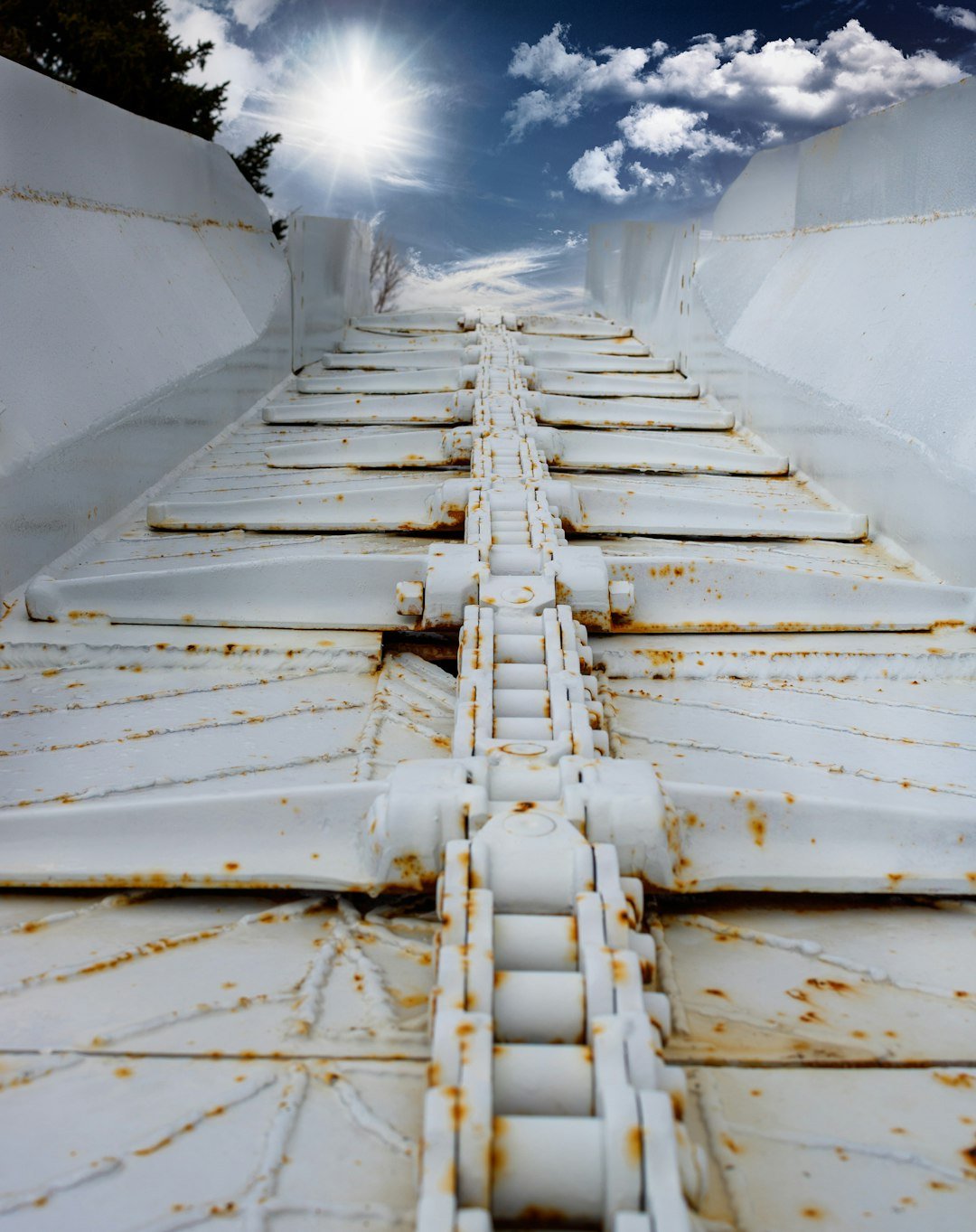 an old train track is covered in snow