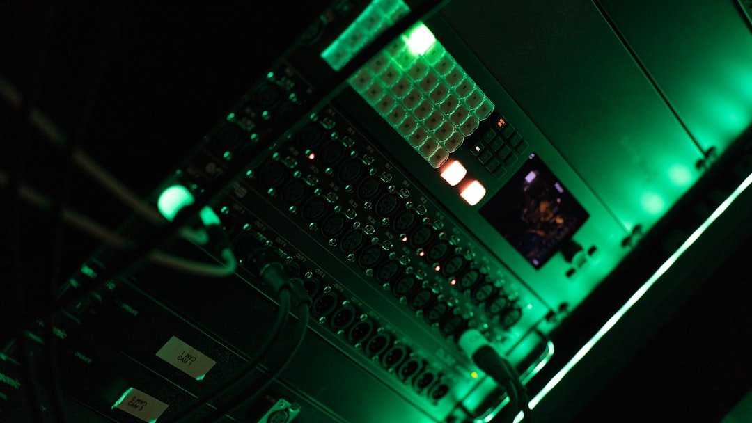 a close up of a computer in a dark room